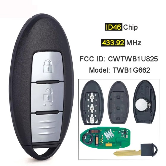 5 buah/kotak Nissan 2 Buttons 433.92MHz ID46 Chip FCC ID: CWTWB1U825 TWB1G662 (With logo)